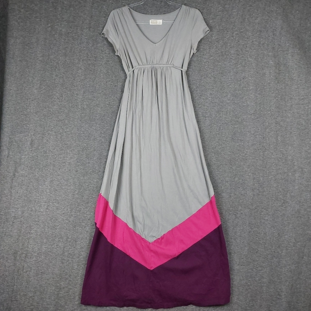 OLD NAVY MATERNITY WOMEN GRAY PINK PURPLE COLOR BLOCK SHORT SLEEVE MAXI DRESS XS